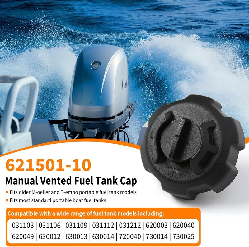 JKIANTECH Manual Vent Boat Gas Cap Replacement, Compatible with Old-style T-empo & M-oeller Portable Fuel Tanks, Marine Fuel Cap Replace# 621501-10, Black - Image 2